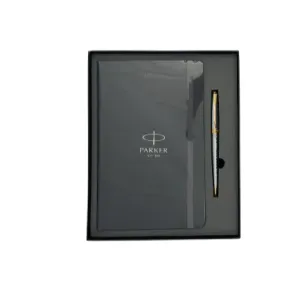 PARKER,  Gift Set - Ballpoint Pen   Notebook | Fusion Shiny Chrome | Gold Trim.