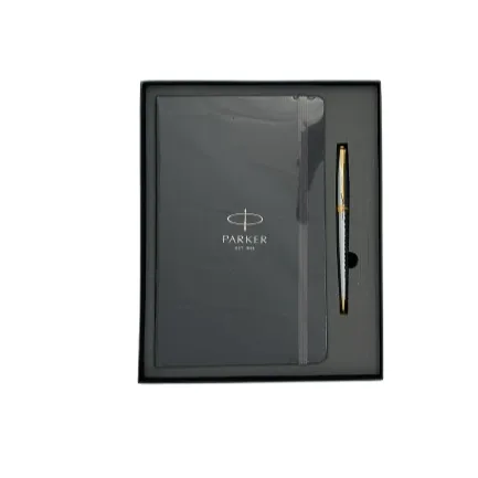 PARKER,  Gift Set - Ballpoint Pen   Notebook | Fusion Shiny Chrome | Gold Trim.