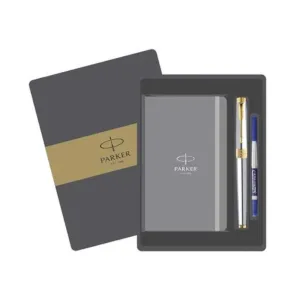 PARKER,  Gift Set - Rollerball Pen   Notebook | ASTER | Shiny Chrome | Gold Trim.