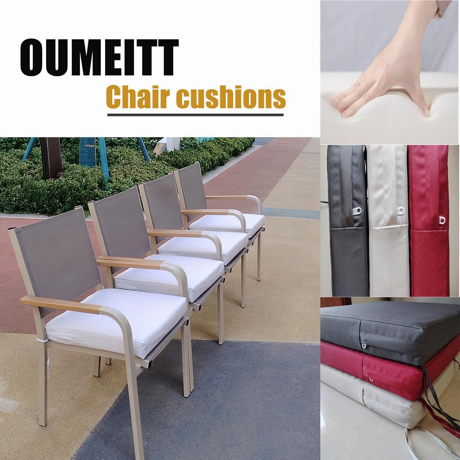 Patio Chair Cushions18x18 inch,Outdoor Chair Cushions Set of 2,Waterproof Square Cushion 3" Thick with Ties Invisible Zipper, for Garden Patio Lawn Furniture(Beige)