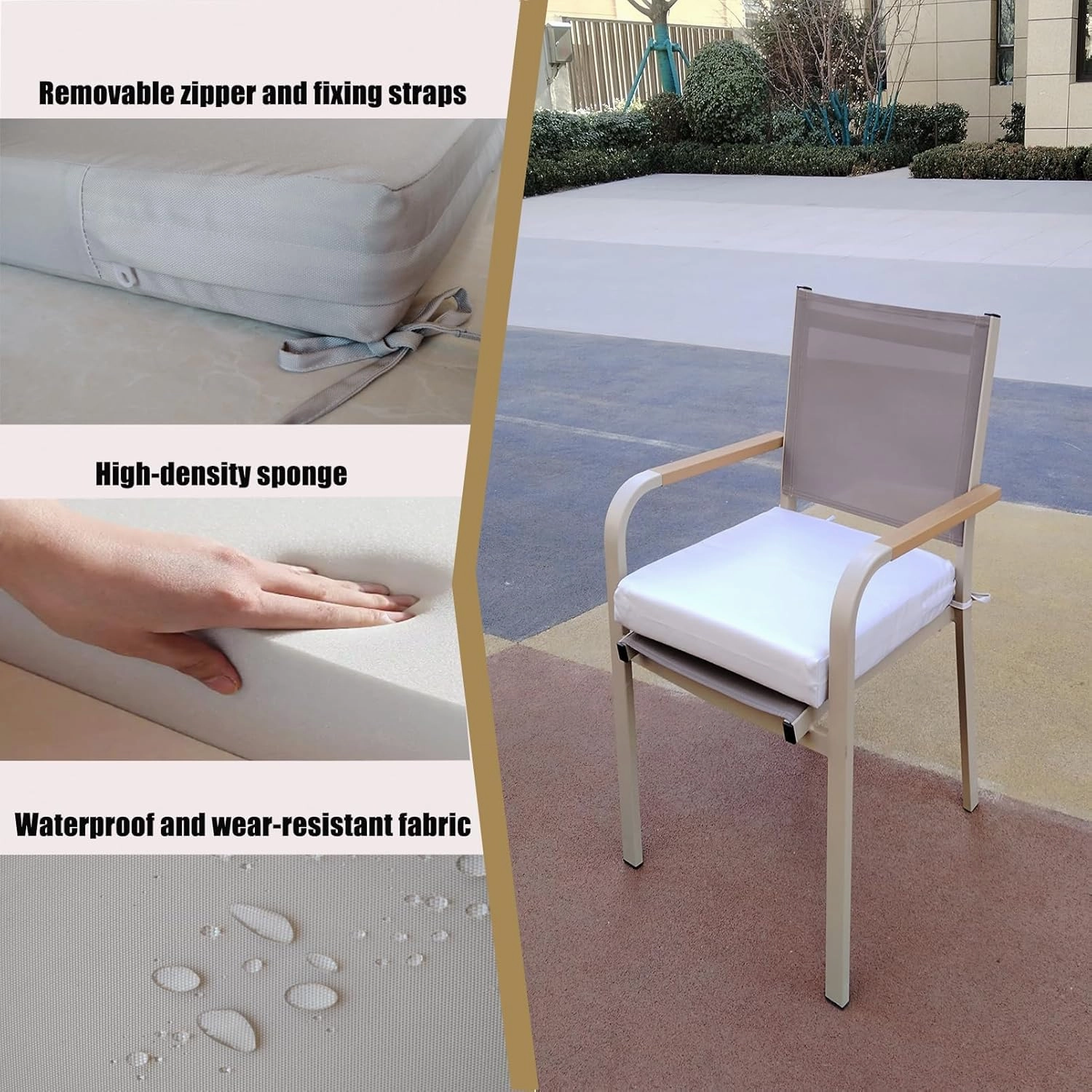 Patio Chair Cushions18x18 inch,Outdoor Chair Cushions Set of 2,Waterproof Square Cushion 3" Thick with Ties Invisible Zipper, for Garden Patio Lawn Furniture(Beige)