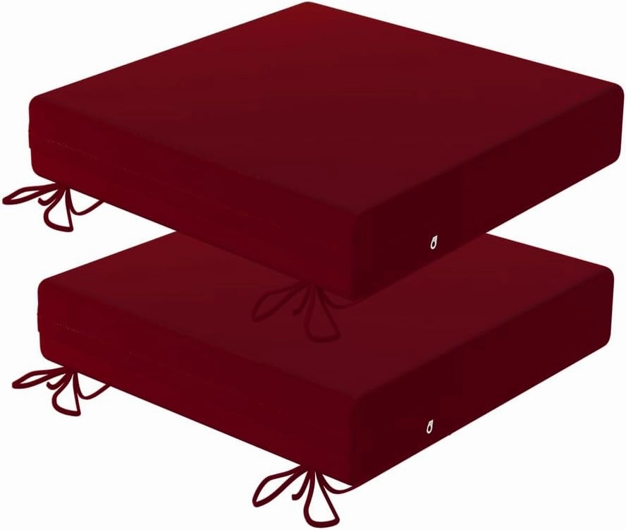 Patio Cushions for Outdoor Furniture 18 X 18 X 3 Inch,Waterproof Chair Cushions Set of 2 /Thickening Sponge Filling/Easy to disassemble for Cleaning/4 Straps for Fastening(Dark Red)