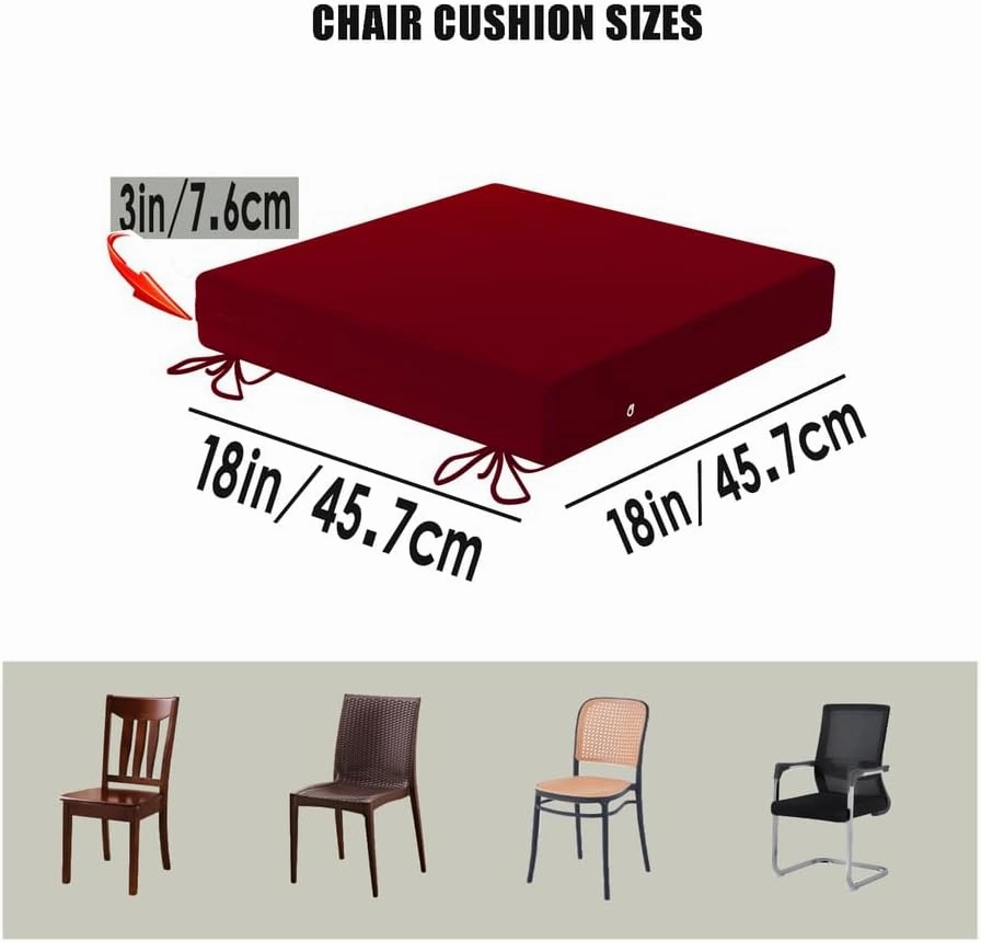 Patio Cushions for Outdoor Furniture 18 X 18 X 3 Inch,Waterproof Chair Cushions Set of 2 /Thickening Sponge Filling/Easy to disassemble for Cleaning/4 Straps for Fastening(Dark Red)