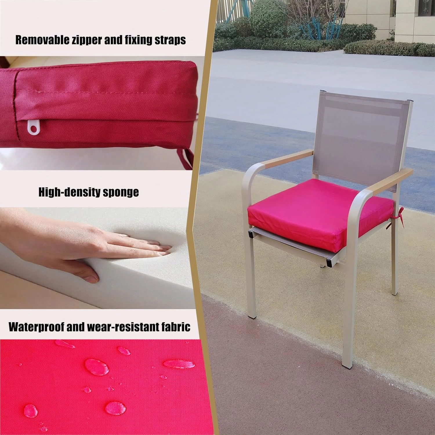 Patio Cushions for Outdoor Furniture 18 X 18 X 3 Inch,Waterproof Chair Cushions Set of 2 /Thickening Sponge Filling/Easy to disassemble for Cleaning/4 Straps for Fastening(Dark Red)