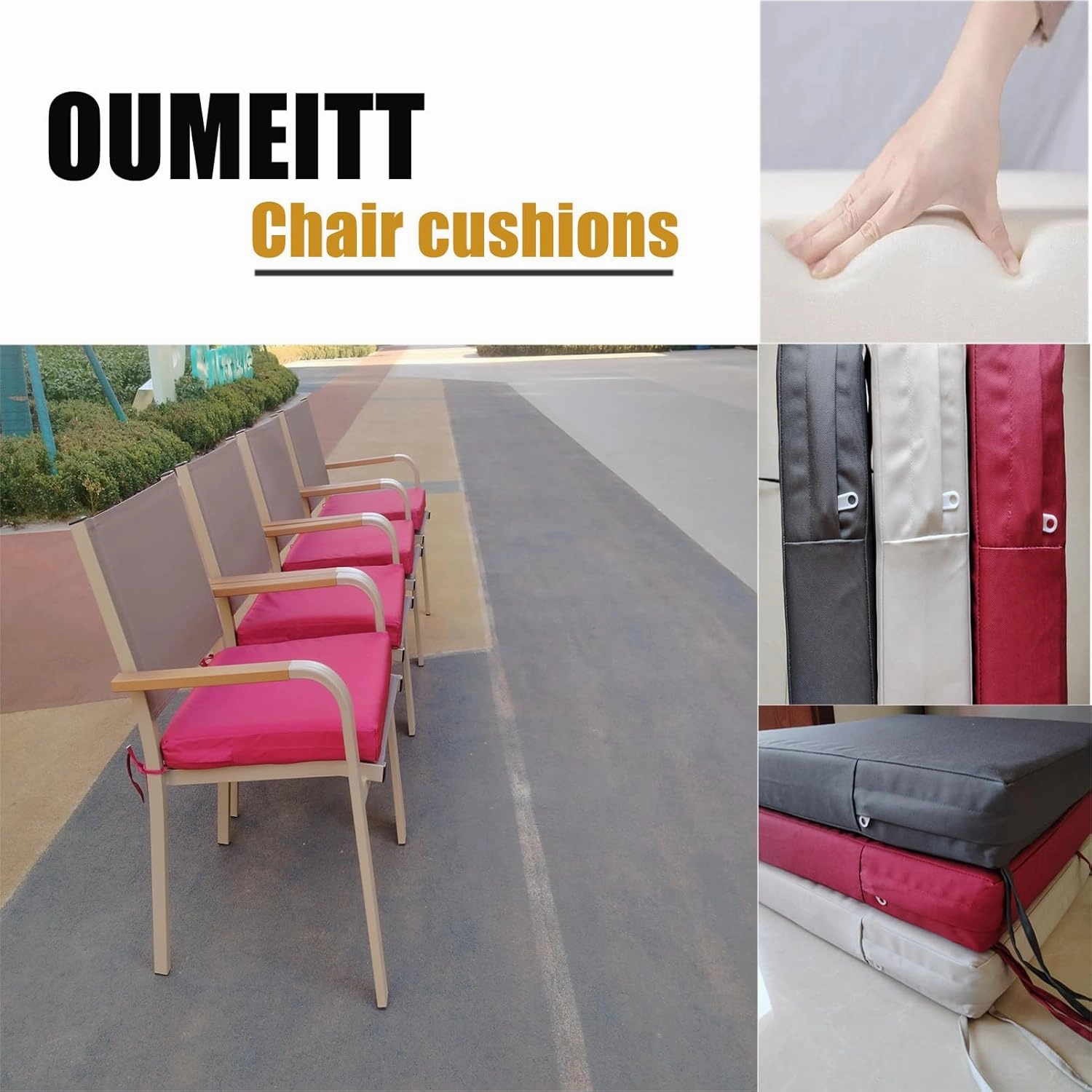 Patio Cushions for Outdoor Furniture 18 X 18 X 3 Inch,Waterproof Chair Cushions Set of 2 /Thickening Sponge Filling/Easy to disassemble for Cleaning/4 Straps for Fastening(Dark Red)
