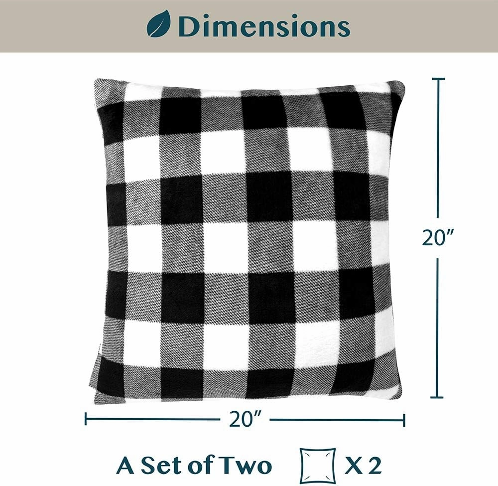 PAVILIA Checker Plaid Throw Pillow Covers 20x20 Set of 2, Decorative Pillow Cases Bed Sofa Couch, Boho Aesthetic Accent Decor Cushion Bedroom Living Room, Velvet Square Euro Sham Covers, Black White
