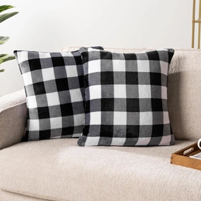 PAVILIA Checker Plaid Throw Pillow Covers 20x20 Set of 2, Decorative Pillow Cases Bed Sofa Couch, Boho Aesthetic Accent Decor Cushion Bedroom Living Room, Velvet Square Euro Sham Covers, Black White