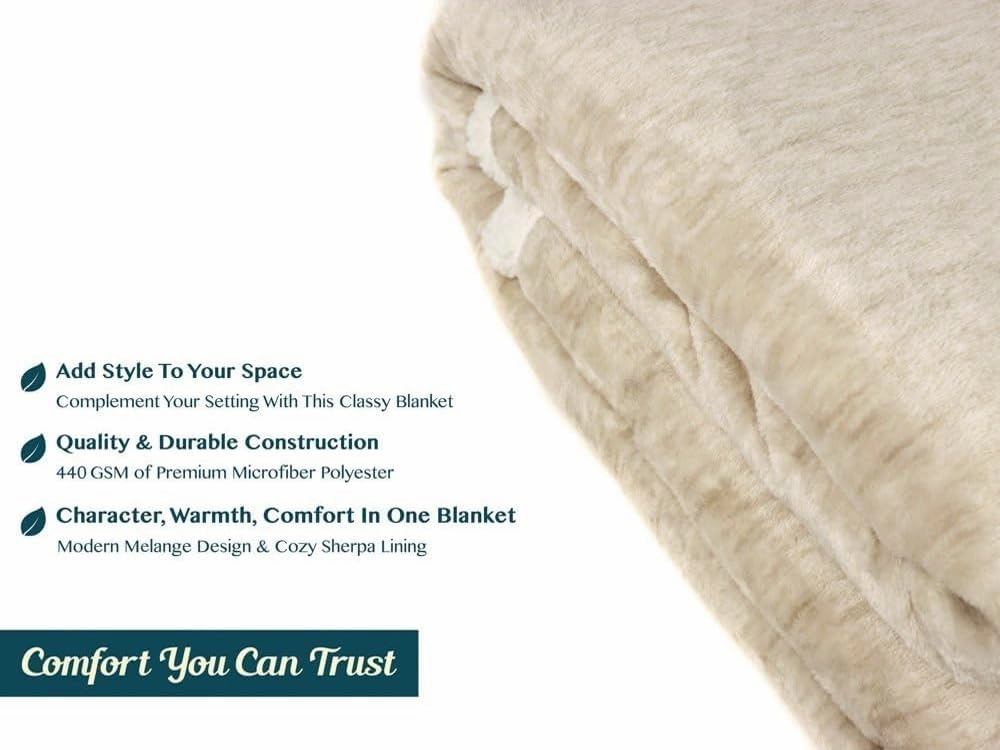 PAVILIA Melange Cream Sherpa Blanket Throw for Couch, Warm Soft Cozy Reversible Blanket Sofa Bed, Thick Plush Large Fleece Car Blanket, Decorative Home Room Decor Gifts Men Women, 50x60 Ivory Beige