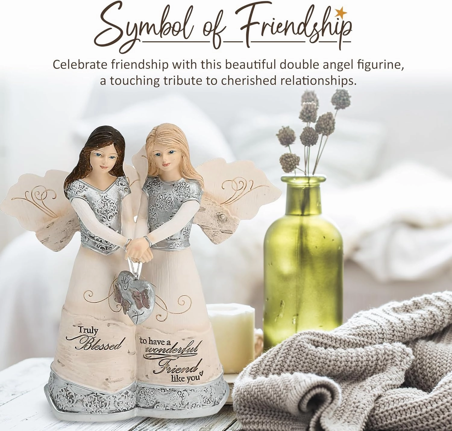 Pavilion Elements Angels Figurine - Double Angel Figure Display - "Truly Blessed to Have A Wonderful Friend Like You" Printed Text, Angel Collectibles, Sister Angel Figurines, Friend Theme, 5"