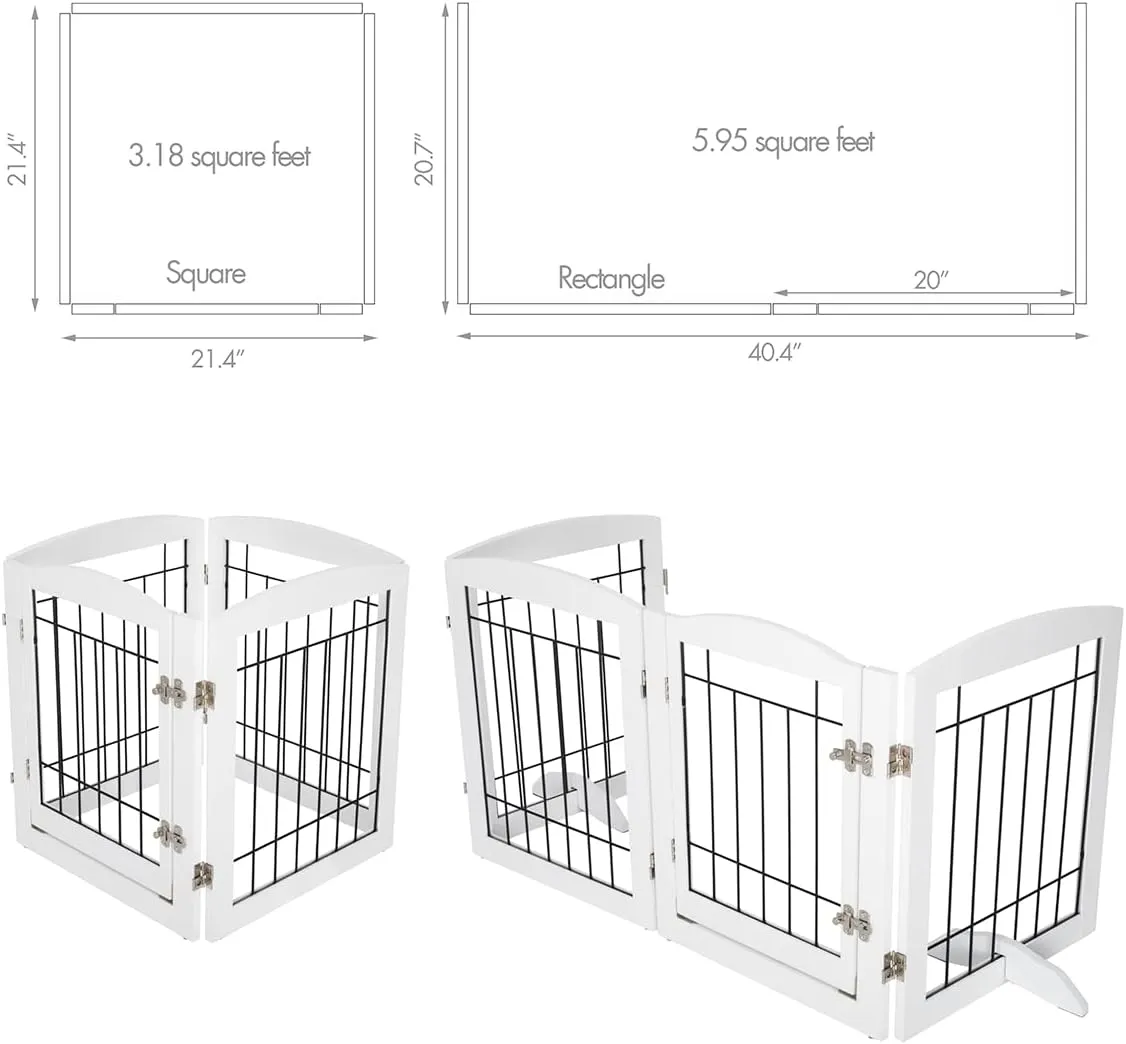 PAWLAND Freestanding Dog gate with Walk Through Door, Dog Gates for Doorways, The House, Stairs, 80" Wide Pet Puppy Safety Fence with Support Feet, 4 Panels, White