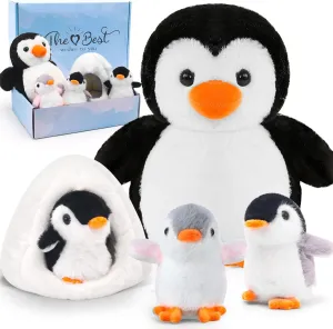 Penguin Stuffed Animal Set, Cute Mom and Baby Plush Penguins Dolls with Igloo, Plush Toys Set Ideal Gift for Kids Birthday