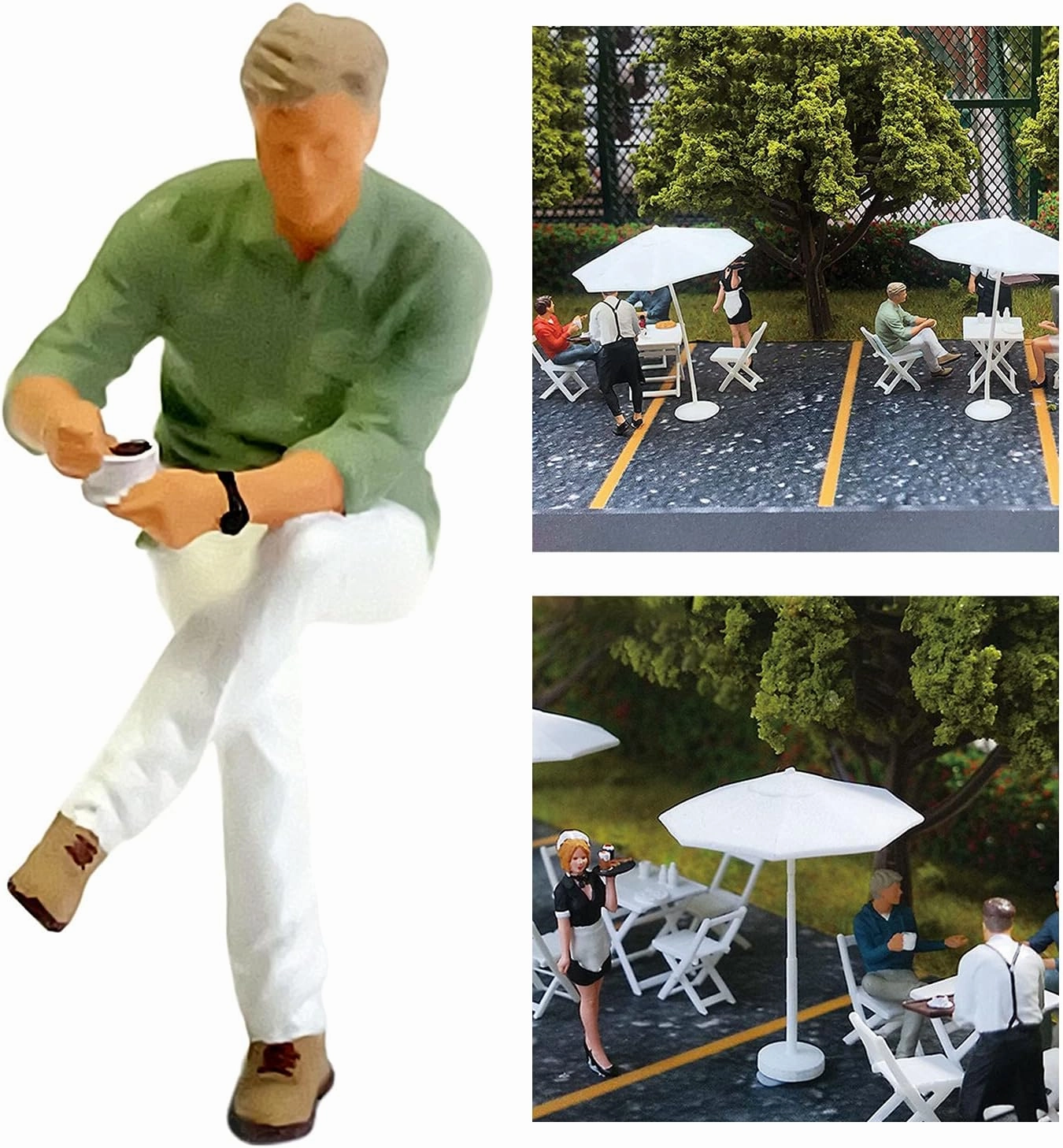 People Figures 1:64 Scale Model Trains Architecture People Figures Tiny People Drinking Coffee Waitress Waitress for Miniature Scenes, Shirt Green