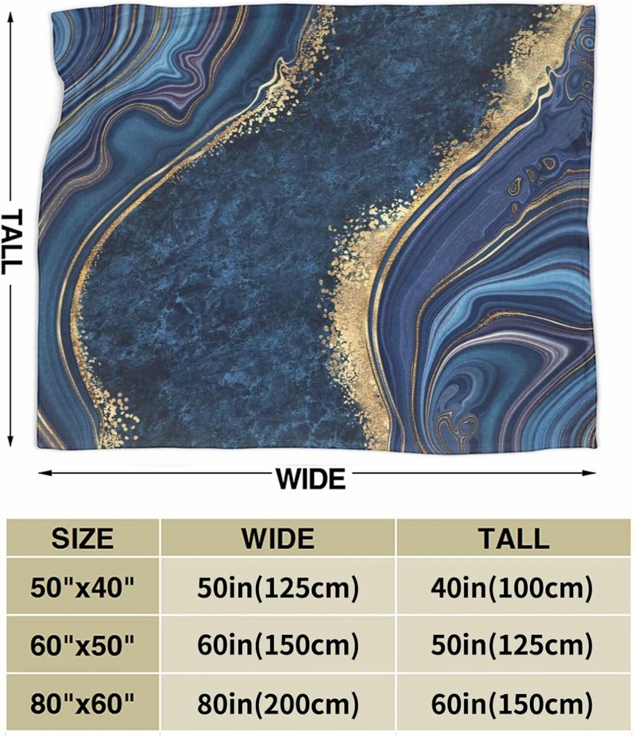 Perinsto Blue Painted Marble Throw Blanket Ultra Soft Warm All Season Marbling Painting Decorative Fleece Blankets for Bed Chair Car Sofa Couch Bedroom 50"X40"