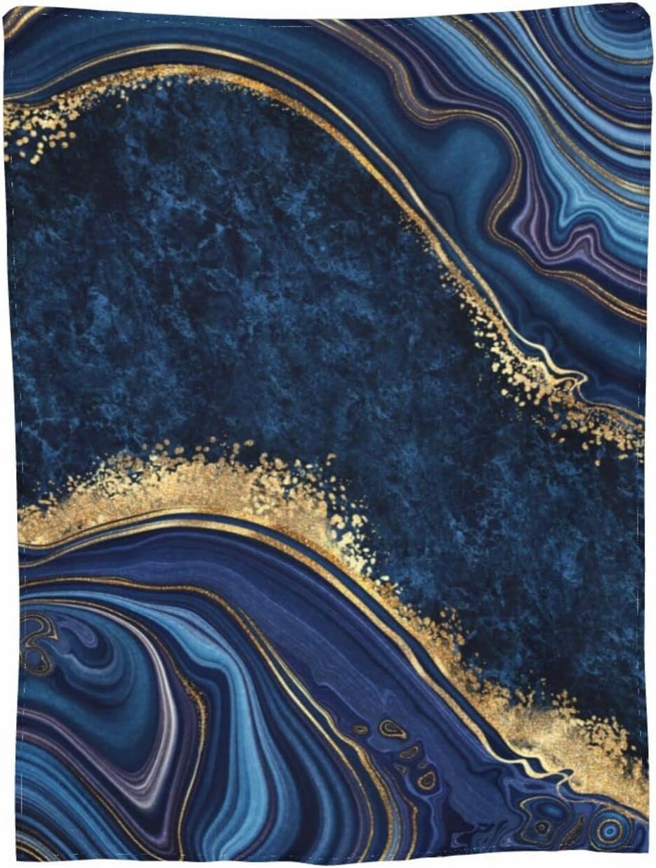 Perinsto Blue Painted Marble Throw Blanket Ultra Soft Warm All Season Marbling Painting Decorative Fleece Blankets for Bed Chair Car Sofa Couch Bedroom 50"X40"