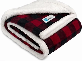 PetAmi Waterproof Dog Blanket for Medium Large XL Dog Puppy Cat Throw for Couch Cover Leakproof Protection, Sherpa Fleece, Reversible Soft Washable 80x60 Checker Plaid Red