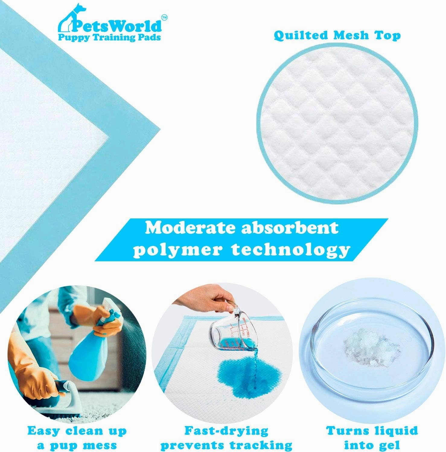 PETSWORLD Puppy Pads, 23x36 Inch, 300 Count - Puppy Pee Pads for Dogs, Tear Resistant, Economy Value, Super-Absorbent Polymer Gel Core, Perfect for Puppies, Smaller Dogs