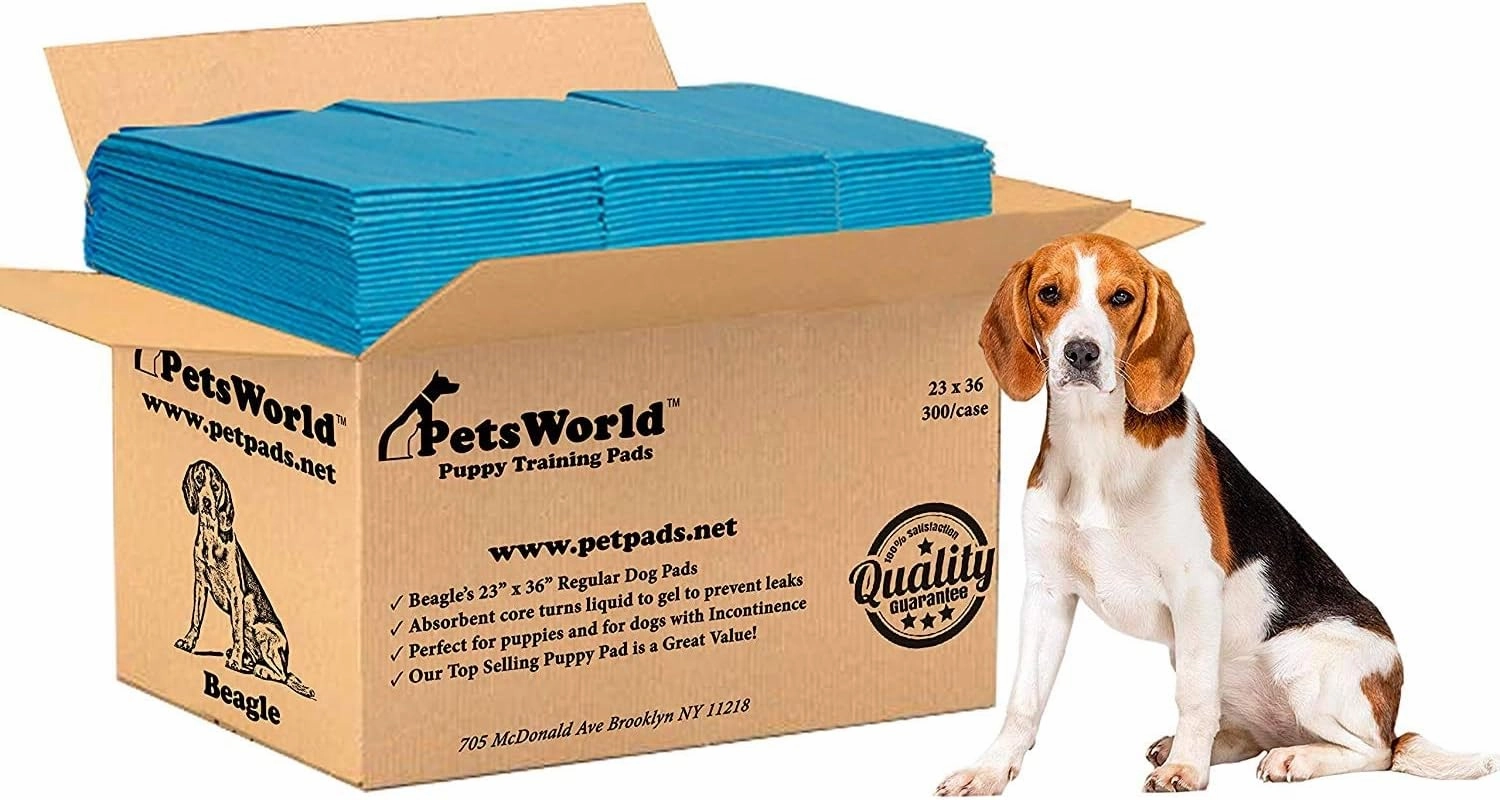 PETSWORLD Puppy Pads, 23x36 Inch, 300 Count - Puppy Pee Pads for Dogs, Tear Resistant, Economy Value, Super-Absorbent Polymer Gel Core, Perfect for Puppies, Smaller Dogs