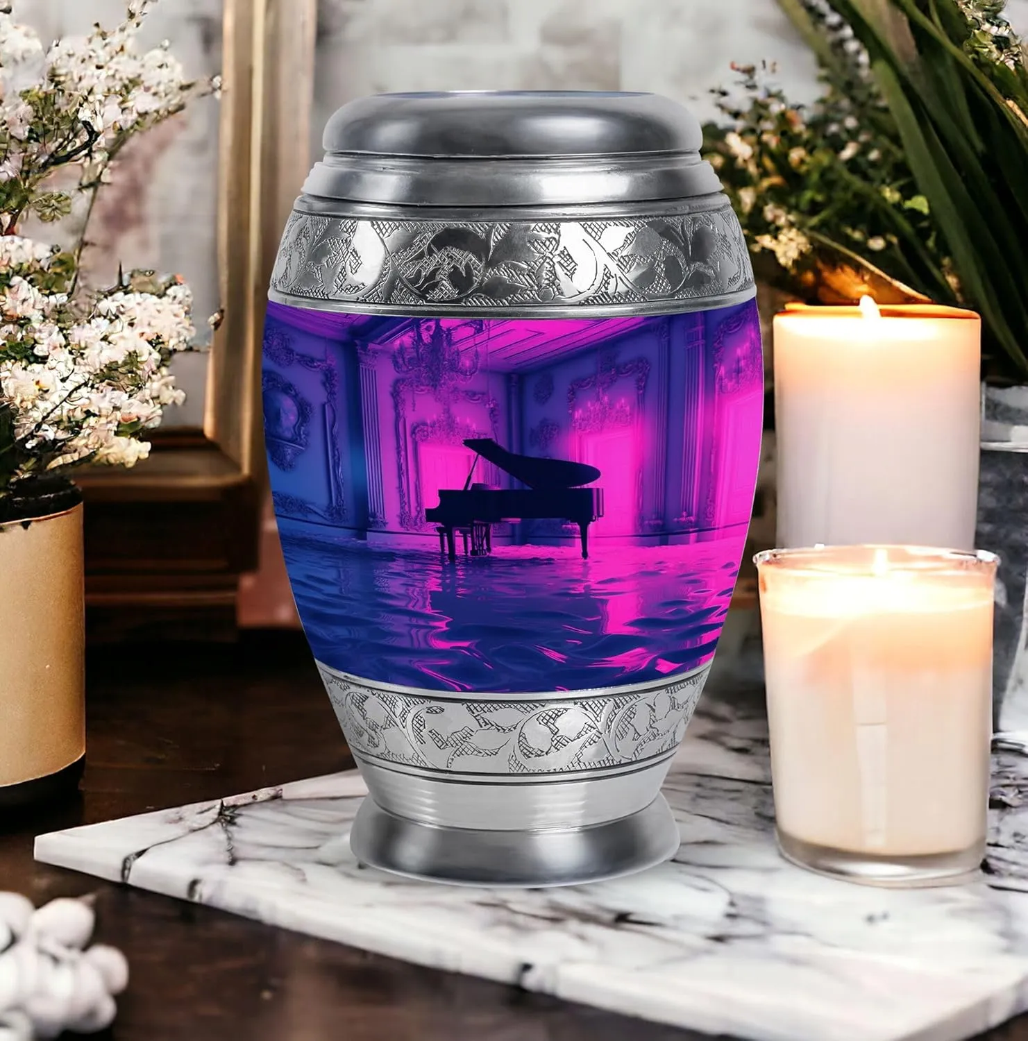 Piano Cremation Urn for Ashes, Unique Urns for Brother and Sister, Memorial Gifts for Home, Human Remains Urn, Funeral and Burial Urns for Family, 10 Inch