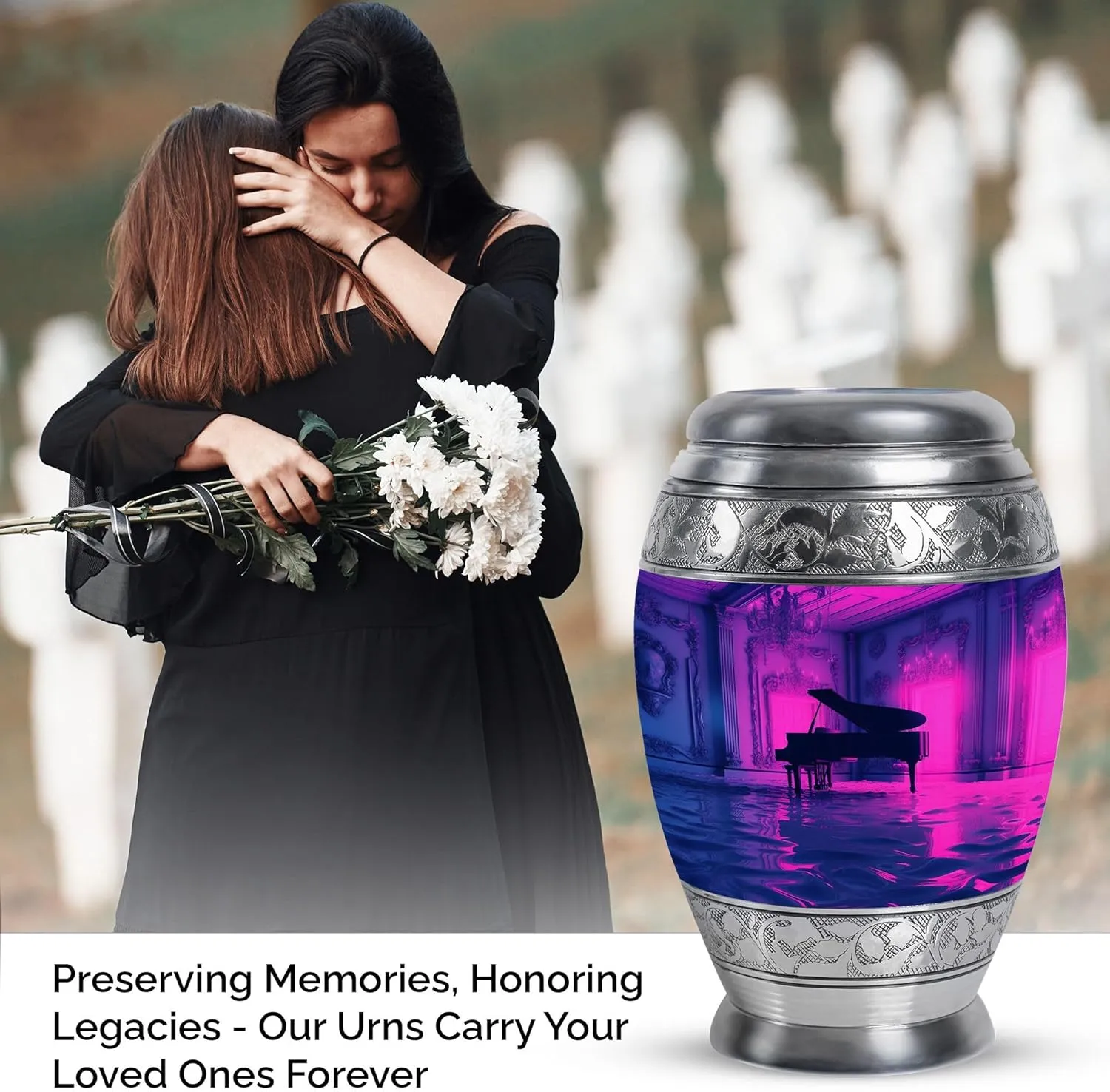 Piano Cremation Urn for Ashes, Unique Urns for Brother and Sister, Memorial Gifts for Home, Human Remains Urn, Funeral and Burial Urns for Family, 10 Inch