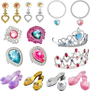 PicassoTiles Kids Fairytale Royal Princess Dress Up Pretend Play Tiara, Jewelry Boutique, Shoes & Fashion Accessories Toy Collection For Girls Children Ages 5  STEM Creative Imagination Toys