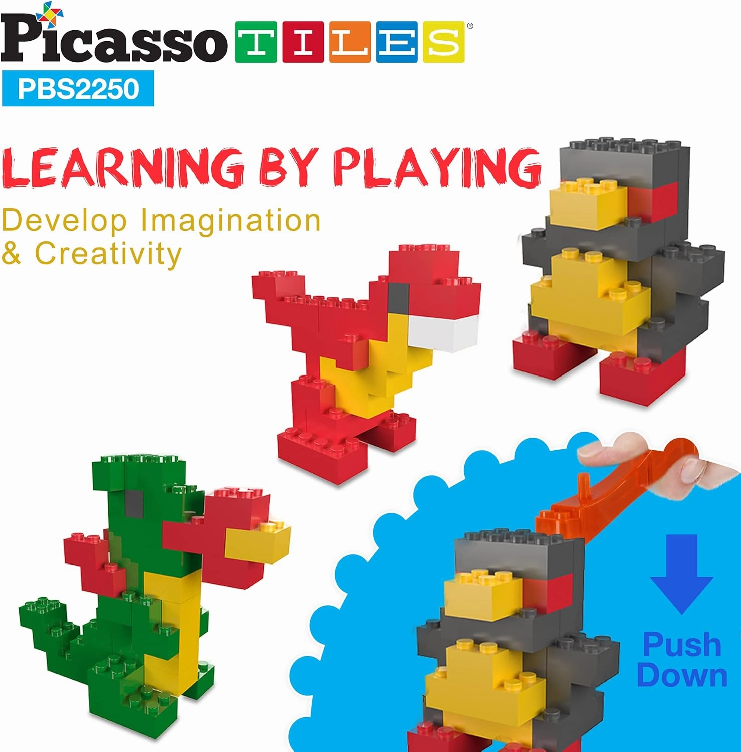 PicassoTiles 2250 PCs Building Block Tiles Creative Shapes to Enhance Imaginative Play Unique Set to Build Houses Animals Dinosaurs and More Vibrant STEM Toys Washable for Learning Education Ages 3 