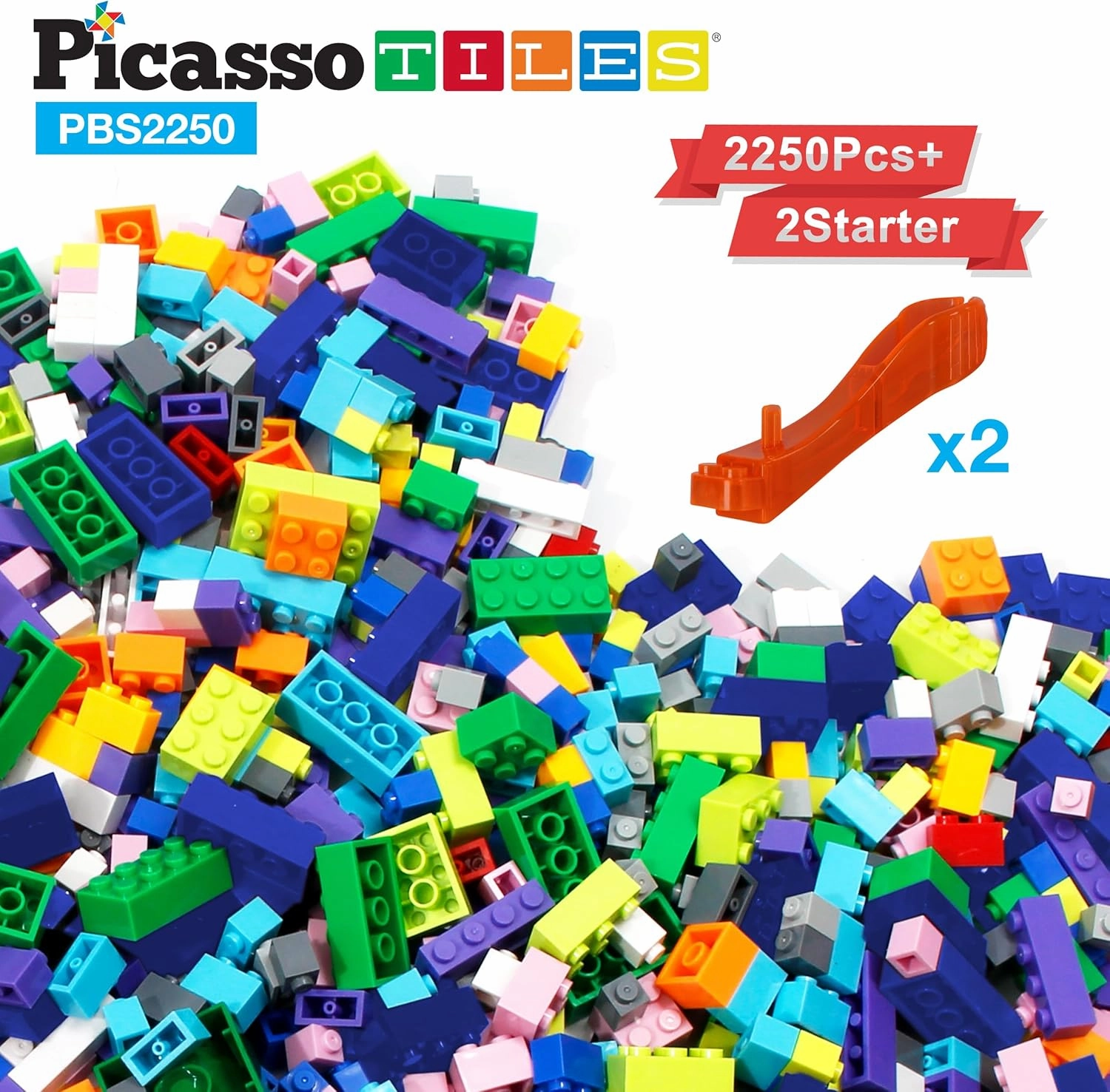 PicassoTiles 2250 PCs Building Block Tiles Creative Shapes to Enhance Imaginative Play Unique Set to Build Houses Animals Dinosaurs and More Vibrant STEM Toys Washable for Learning Education Ages 3 