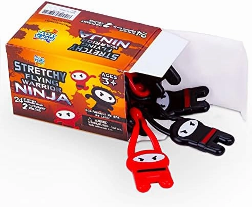 PICK A TOY Stretchy Flying Ninjas 24-Pieces, Slingshot Toys for Boys And Girls, Easter Egg Filler, Karate Birthday Goodie Bags Stuffer And Ninja Party Favors Supplies