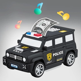 Piggy Bank,ATM Piggy Bank for Real Money,Police Car Toy with Music,Electronic Money Bank Automatic Bill Roller with Password Voice,Perfect Birthday for Boys Girls