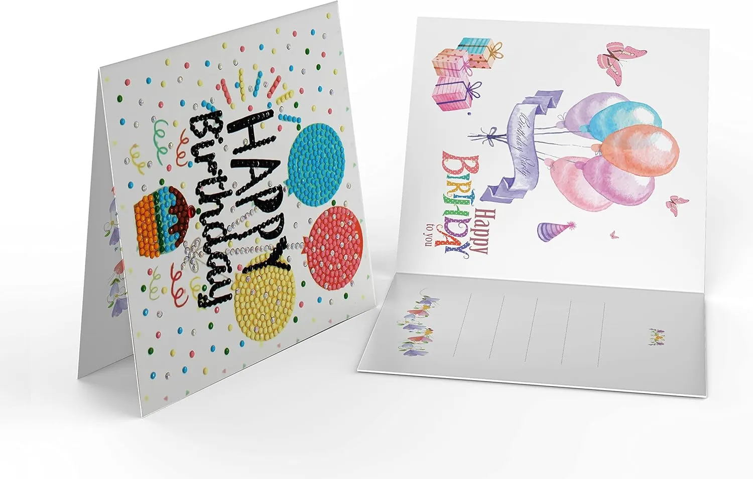 pigpigboss 12 Packs Happy Birthday Diamond Painting Cards, Flower Butterfly Diamond Painting Greeting Cards with Envelop, Birthday Cake Paint with Diamonds Greeting Card Arts Crafts for Adult Beginner