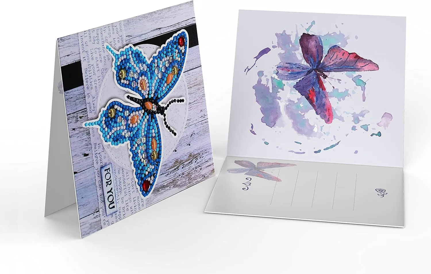 pigpigboss 12 Packs Happy Birthday Diamond Painting Cards, Flower Butterfly Diamond Painting Greeting Cards with Envelop, Birthday Cake Paint with Diamonds Greeting Card Arts Crafts for Adult Beginner