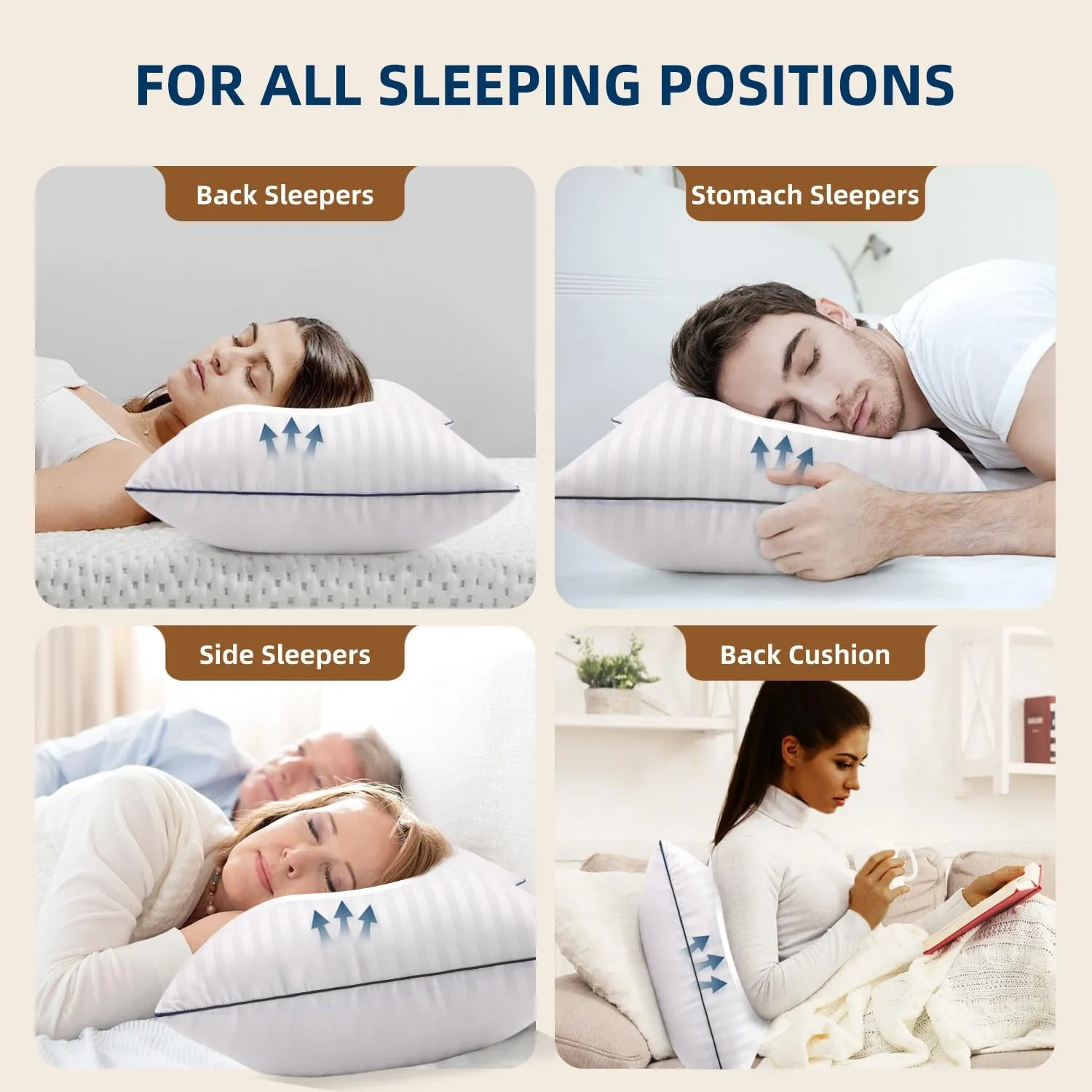 Pillows Queen Size Set of 2, Fluffy & Soft Bed Pillow for Back,Stomach,Side Sleepers, Filled with Down Alternative, Luxury Hotel Pillows for Bed 2 Pack -20×30