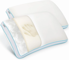 Pillows Queen Size Set of 2 for Sleeping - Fluffy Down Alternative Microfiber and Memory Foam Fill, Gusseted Soft Bed Pillow for Side,Stomach and Back Sleepers,Breathable Hotel Pillows(Medium)