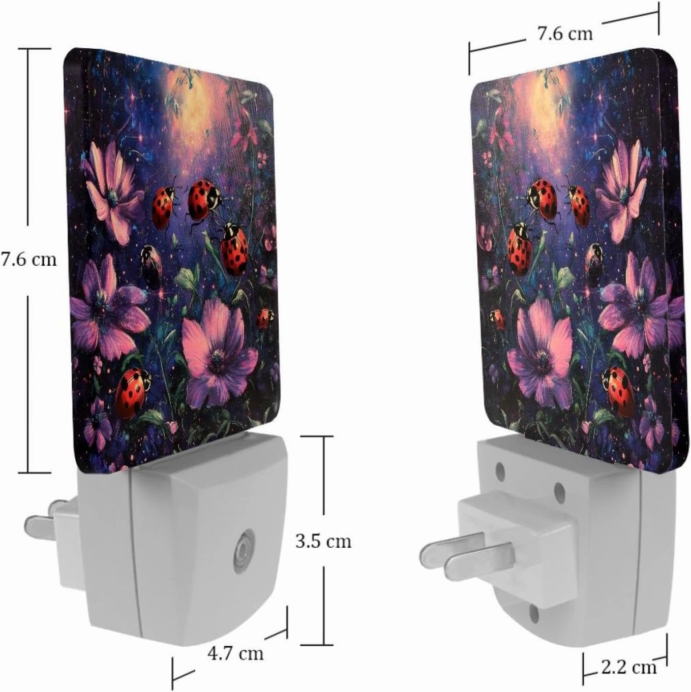 Pink Ladybugs Flowers Galaxy Plug in LED Night Light Auto Sensor Dusk to Dawn Decorative Night for Bedroom, Bathroom, Kitchen, Hallway, Stairs, Hallway, Baby's Room, Energy Saving