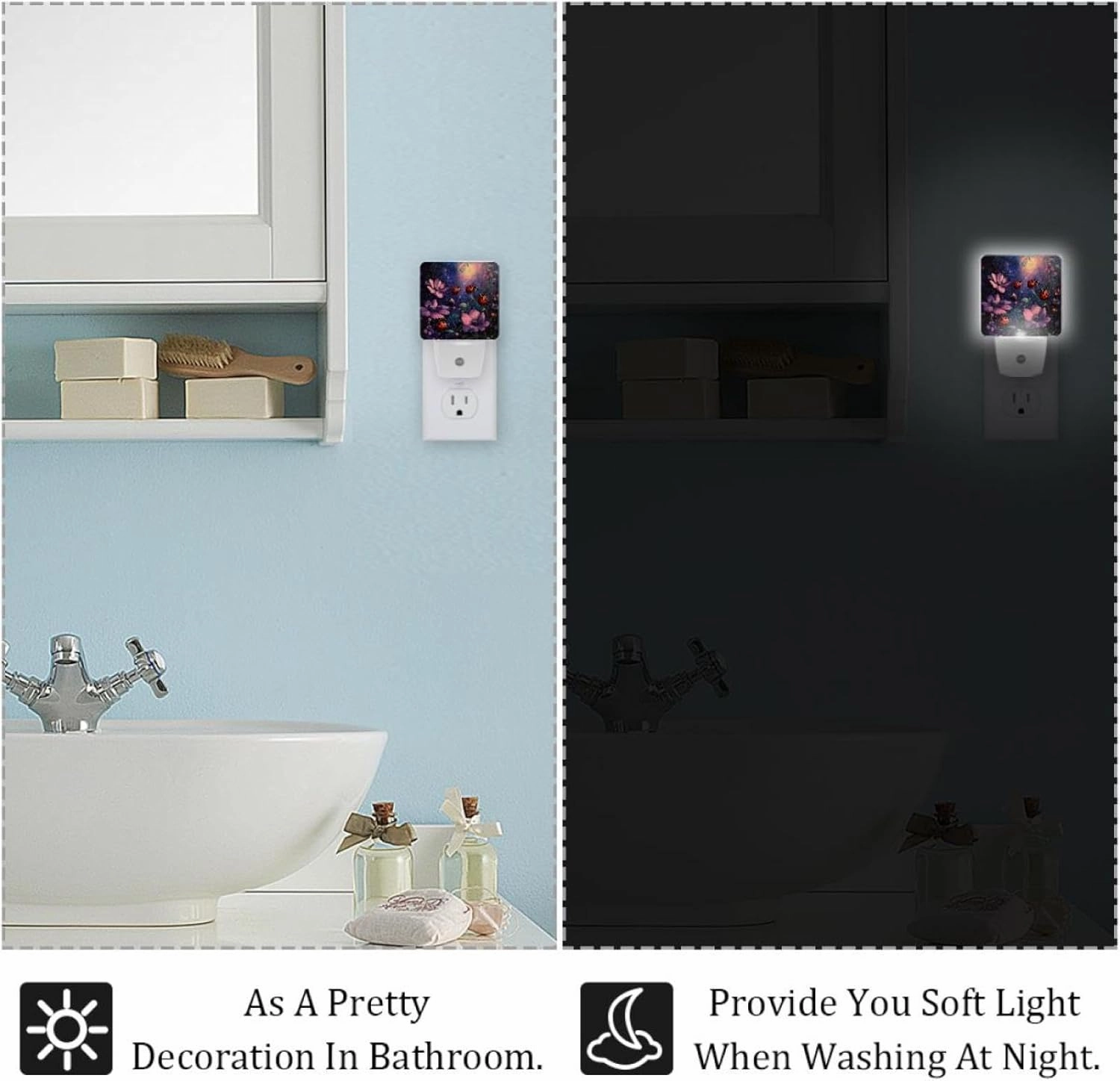 Pink Ladybugs Flowers Galaxy Plug in LED Night Light Auto Sensor Dusk to Dawn Decorative Night for Bedroom, Bathroom, Kitchen, Hallway, Stairs, Hallway, Baby's Room, Energy Saving