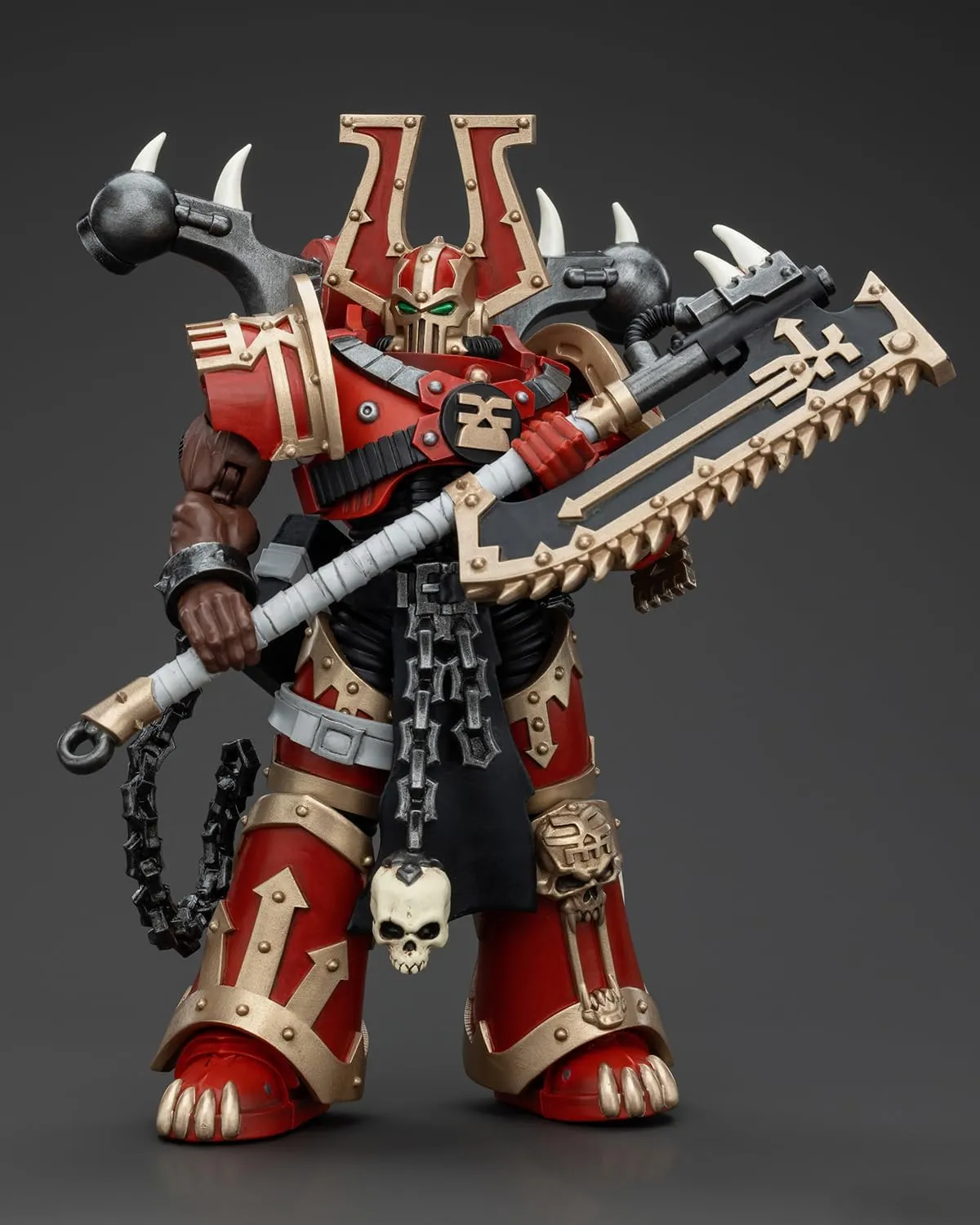 Pipigirl JoyToy GW 40K Genuine License 1:18 Action Figure, World Eaters Khorne Berzerker with Eviscerator Chainaxe, 4.96 inch Collectible Action Figures Sets