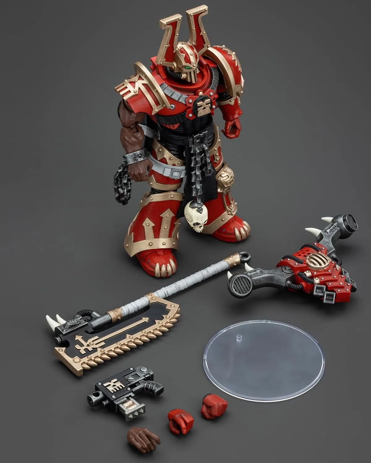 Pipigirl JoyToy GW 40K Genuine License 1:18 Action Figure, World Eaters Khorne Berzerker with Eviscerator Chainaxe, 4.96 inch Collectible Action Figures Sets