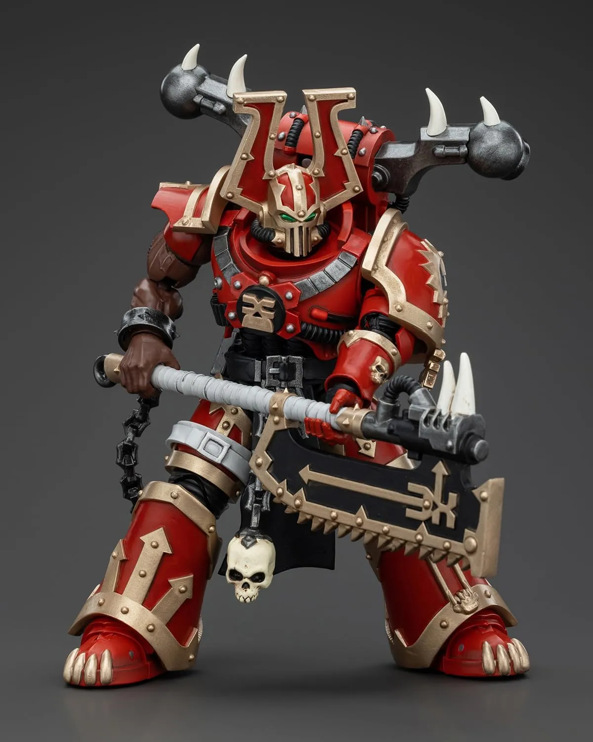 Pipigirl JoyToy GW 40K Genuine License 1:18 Action Figure, World Eaters Khorne Berzerker with Eviscerator Chainaxe, 4.96 inch Collectible Action Figures Sets