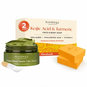 PLANTIFIQUE Korean Skin Care Detox Face Mask with Avocado & Superfoods and Kojic Acid Soap for Hyperpigmentation
