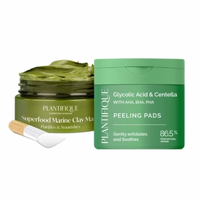 PLANTIFIQUE Korean Skincare Clay Mask and Korean Glycolic Acid Pads with CICA, 60 Pcs