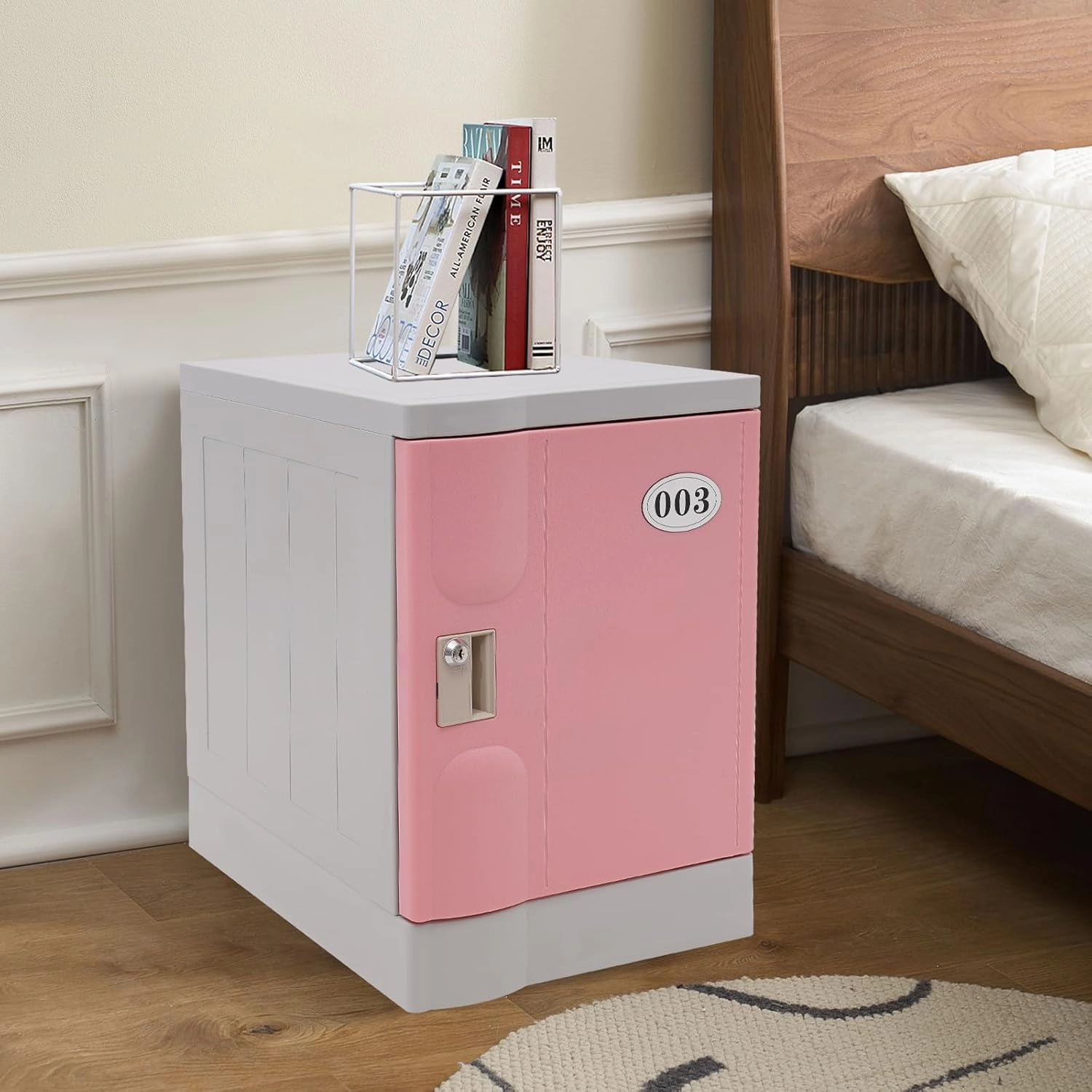 Plastic Locker, Lockable Storage Cabinet 19" with Keys | Great for Kids, Home, School, Office or Outdoor | Toy Box, Footlocker, Bedside Dresser/Nightstand, Sports or Gym (Pink)