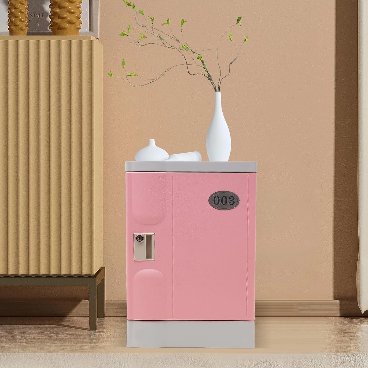 Plastic Locker, Lockable Storage Cabinet 19" with Keys | Great for Kids, Home, School, Office or Outdoor | Toy Box, Footlocker, Bedside Dresser/Nightstand, Sports or Gym (Pink)
