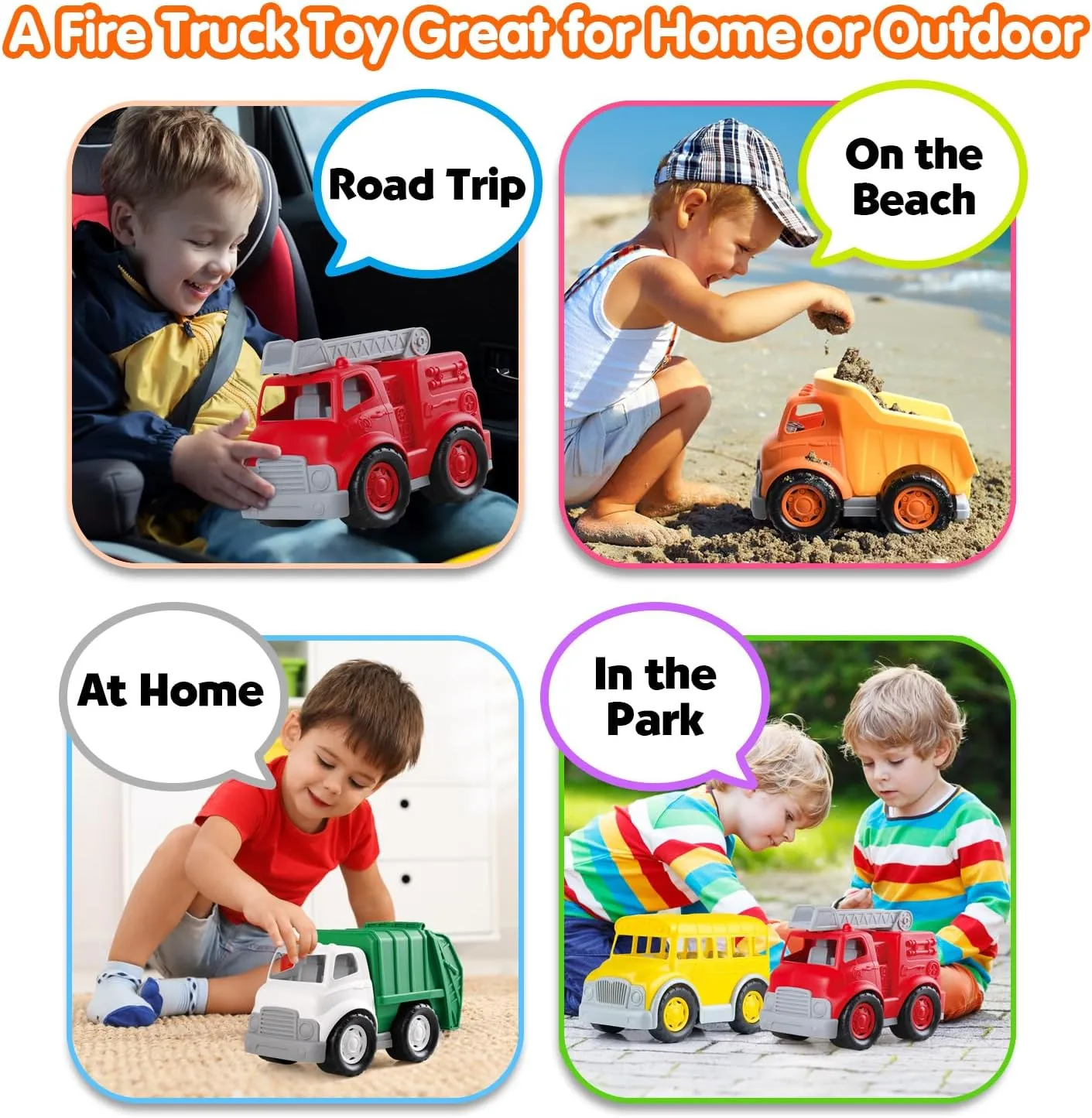PLAY Eco-Friendly Fire Trucks, [USDA Certified] No BPA/Phthalate/PVC, Recycled Bioplastic Ladder Fire Engine Toy Gift for Boy Girl, Car Toys Vehicle Gift for Kids