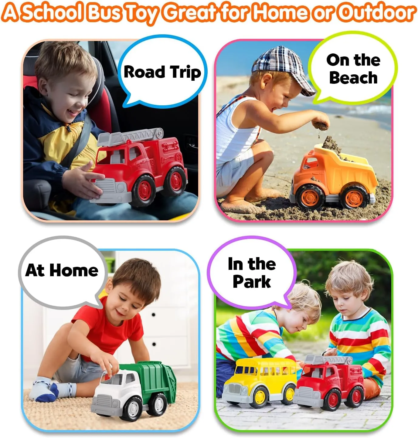 PLAY Eco-Friendly School Bus Toy, [USDA Certified] No BPA/Phthalate/PVC, Recycled Bioplastic Bus Toy Gift for Boy Girl 1-4, Fine Motor Skills Car Toys Vehicle Gift for Kids
