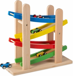 Play22 Wooden Car Ramps - 4 Level Race Track With 4 Toy Cars - My First Baby Toys - Toddler Car Set is A Great Gift for Boys and Girls