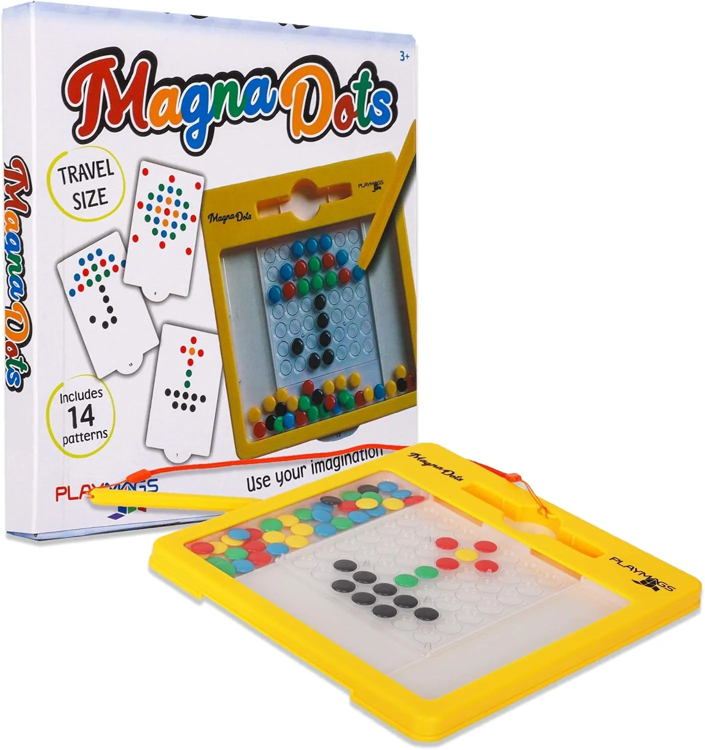 Playmags Magnetic Drawing Board for Kids - Magna Dots Doodle Board with Magnetic Pen - 8x8 Travel Size with Kids Safe Magnets - Fun Toy Toddler Gift