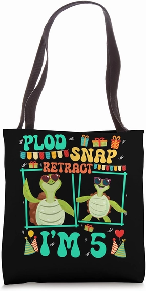 Plod Snap Retract I'm 5 Turtle Kid 5th Birthday Tote Bag