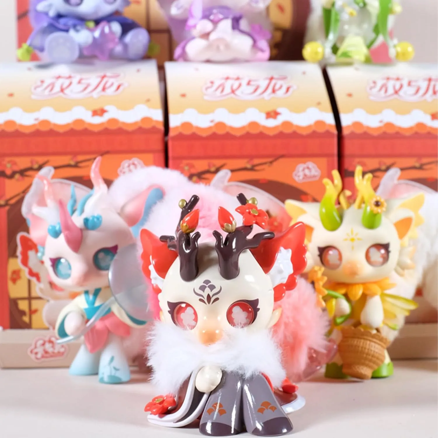 Plush Blind Box Doll Figures Toys,Cute Stuffed Blind Box Toy Kawaii Cabo Rabbit with Dragon Series Blind Box Doll Collectable Action Figure for Girls Gift Toys
