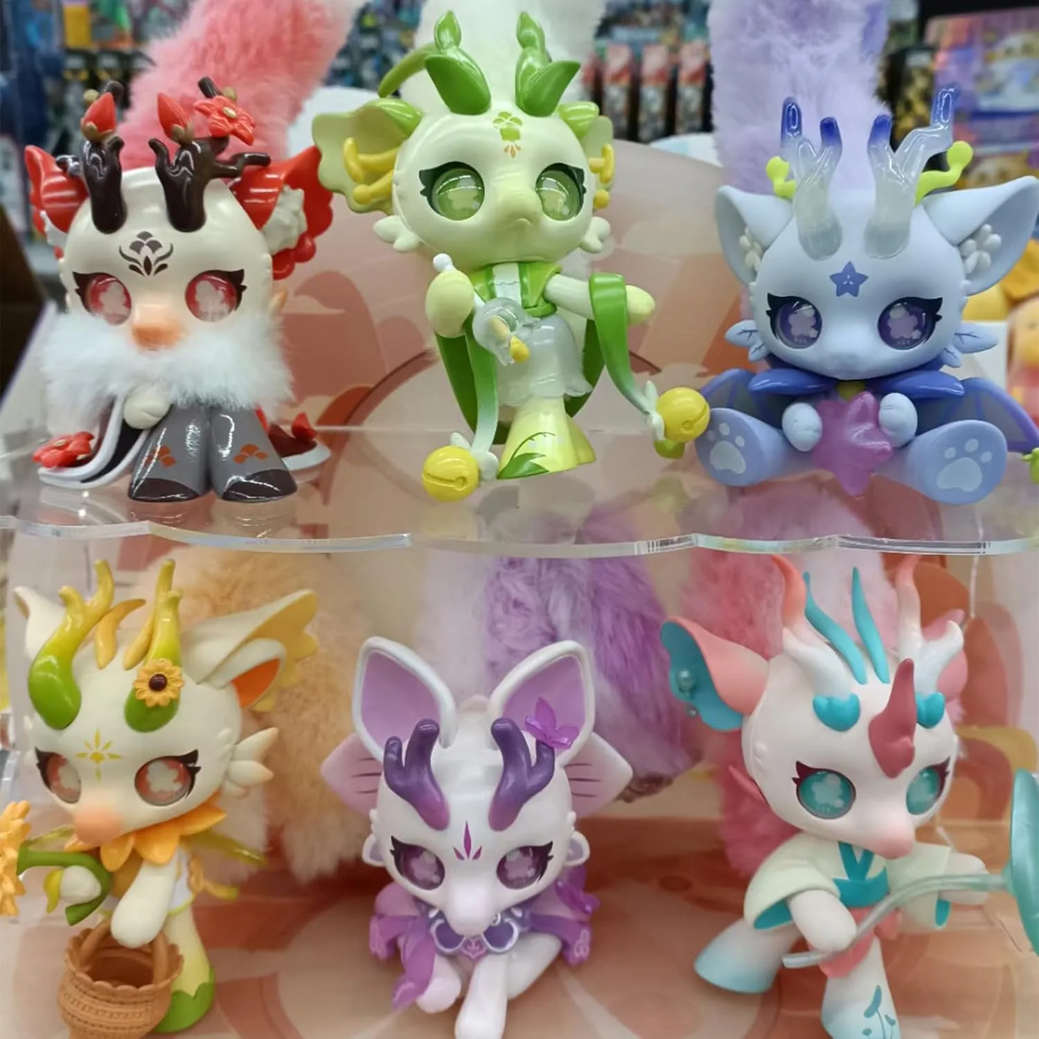 Plush Blind Box Doll Figures Toys,Cute Stuffed Blind Box Toy Kawaii Cabo Rabbit with Dragon Series Blind Box Doll Collectable Action Figure for Girls Gift Toys