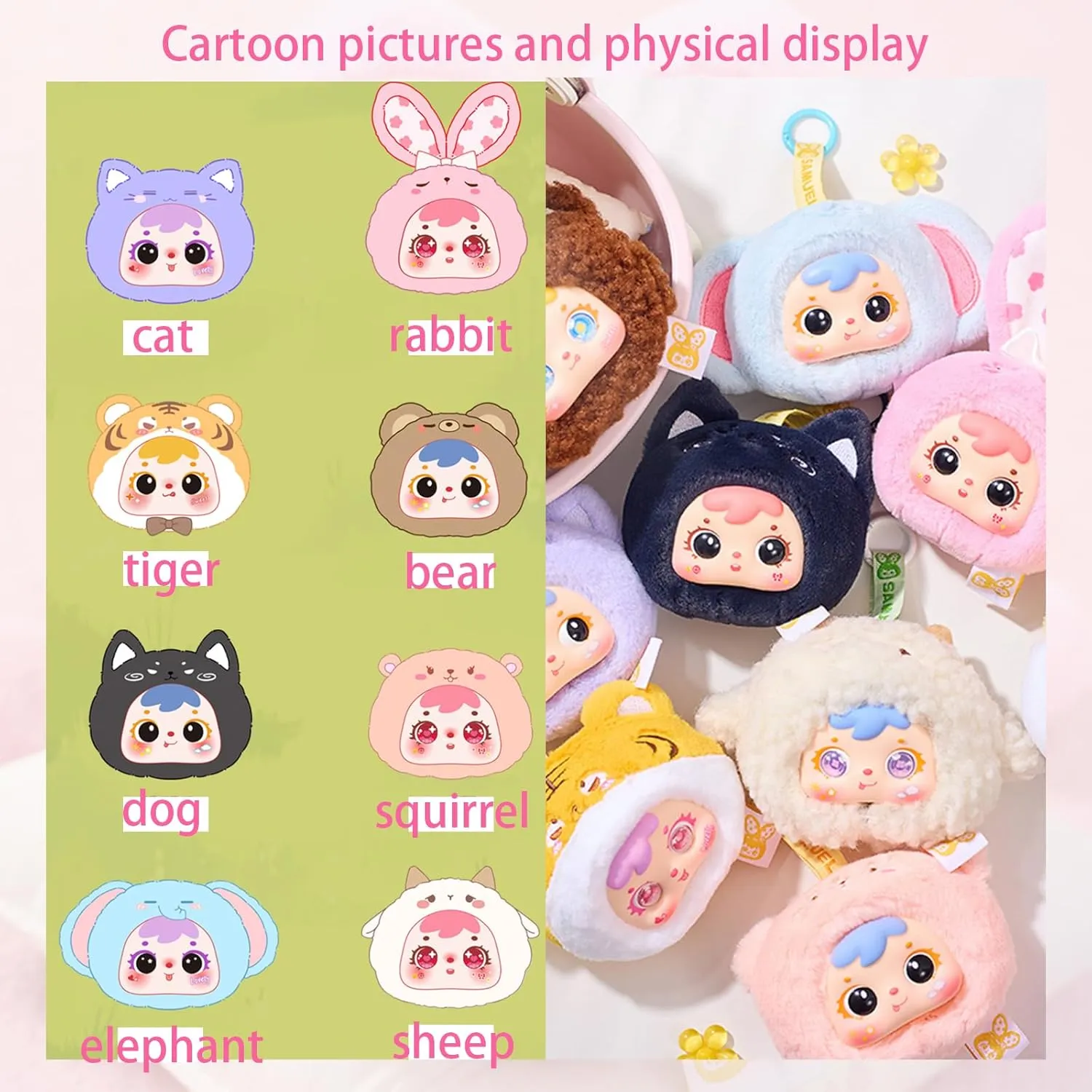 Plush Doll Blind Box Figures,Kawaii Mini Animals Series Stuffed Mystery Blind Box Toys, Cute Mystery Plush Collectible Birthday Gift for Girls