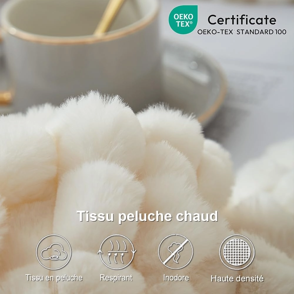 Plush Duvet Cover 220 x 240   2 Pillowcases 65 x 65 cm, Beige, Shaggy Furry Faux Fur Bedding Set for Double Adults, Fuzzy Flannel Bed Linen with Zip, Warm Winter